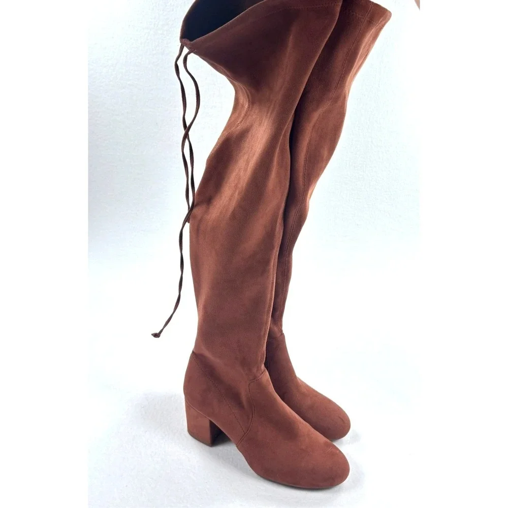 Gianni Bini Over The Knee Boots Brown Faux Suede Block Heel Women Size 6M